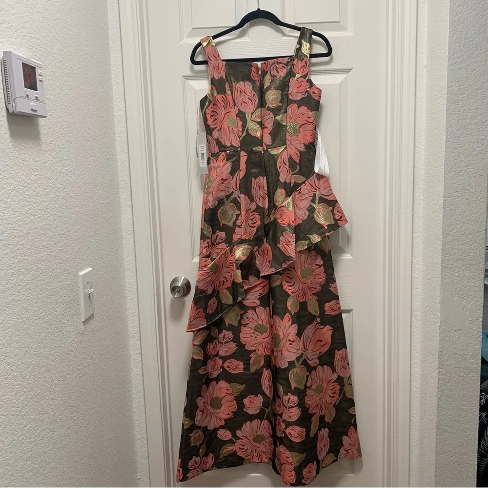 NWT KAY UNGER BELLE FLORAL PRINT RUFFLED SLEEVELESS A-LINE GOWN - Picture 8 of 11